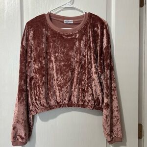 Daisy Del Sol Velvet Cropped Sweatshirt in Dusty Rose